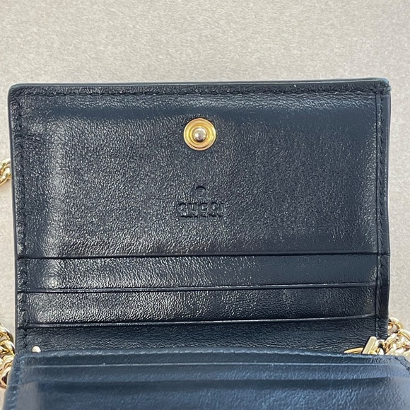 GUCCI Calfskin Diagonal Striped Zumi Chain Wallet - Black Beige - Preloved - Picture 8 of 15